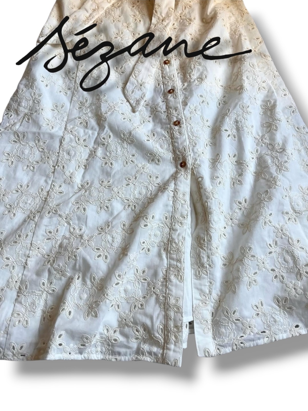 Sézane Adele Dress Embroidered Eyelet Organic Cotton Shirt Midi Dress FR46 US 14 - Picture 8 of 14